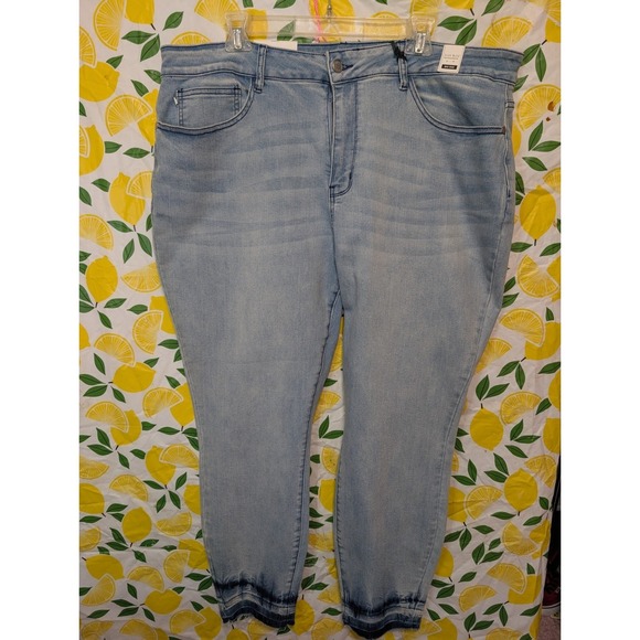 Judy Blue Denim - Judy Blue Jeans Women 22W Light Blue Excellent Mid Rise Released Raw Hem Skinny